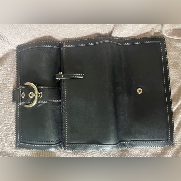 Coach SoHo Black Leather Trifold Wallet with Silver Buckle - Picture 13 of 15